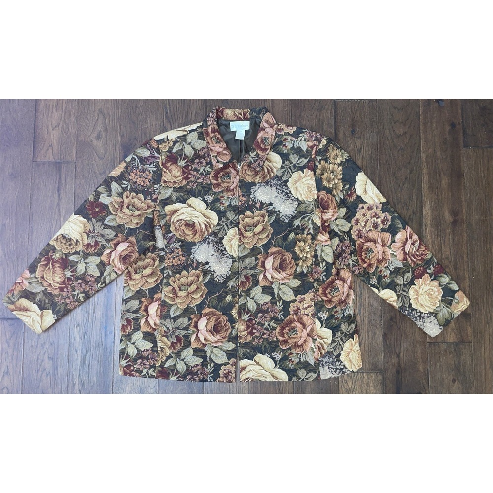 Coldwater Creek Sz 24W Floral Tapestry Fabric Zip Front Jacket w/Collar